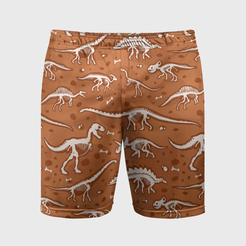 Мужские шорты спортивные с принтом Скелеты динозавров, вид спереди #2