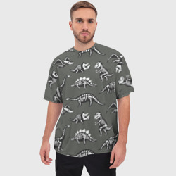 Мужская футболка oversize 3D Динозавры - скелеты  - фото 2