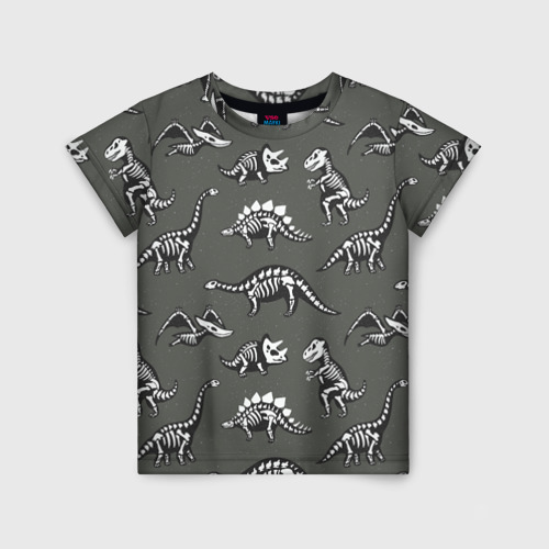 Детская футболка с принтом Динозавры - скелеты, вид спереди №1