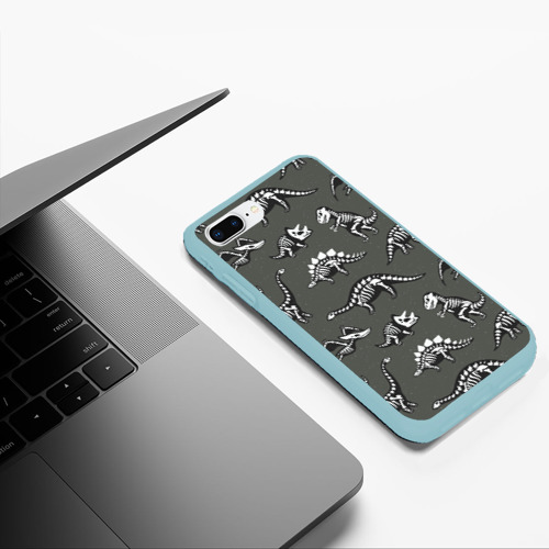Чехол для iPhone 7Plus/8 Plus матовый Динозавры - скелеты , цвет мятный - фото 5