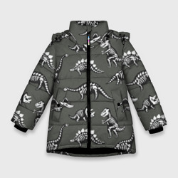 Зимняя куртка для девочек 3D Динозавры - скелеты 