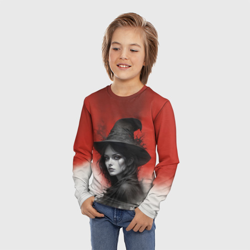 Детский лонгслив 3D с принтом Ведьма в волшебной шляпе, фото на моделе #1