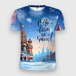 Мужская футболка 3D Slim С новым годом Москва