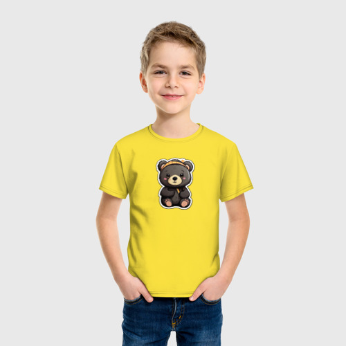 Детская футболка хлопок Очаровательный плюшевый медвежонок, цвет желтый - фото 3