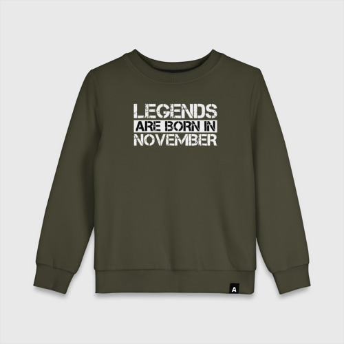 Детский свитшот хлопок Legends are born in November inscription, цвет хаки