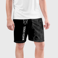 Мужские шорты спортивные Watch Dogs glitch на темном фоне по-вертикали - фото 2