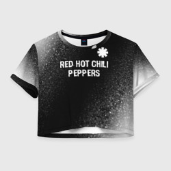 Женская футболка Crop-top 3D Red Hot Chili Peppers glitch на темном фоне посередине