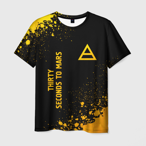 Мужская футболка 3D с принтом Thirty Seconds to Mars - gold gradient вертикально, вид спереди #2
