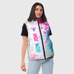 Женский жилет утепленный 3D Bon Jovi neon gradient style по-вертикали - фото 2