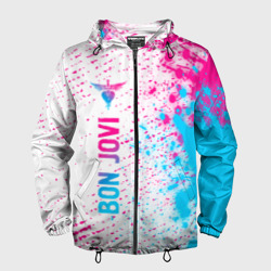 Мужская ветровка 3D Bon Jovi neon gradient style по-вертикали