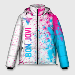 Мужская зимняя куртка 3D Bon Jovi neon gradient style по-вертикали