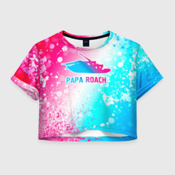 Женская футболка Crop-top 3D Papa Roach neon gradient style