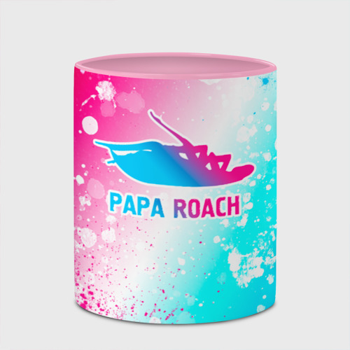 Кружка с полной запечаткой Papa Roach neon gradient style, цвет белый + розовый - фото 4