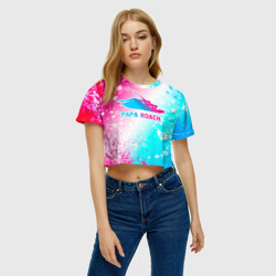 Женская футболка Crop-top 3D Papa Roach neon gradient style - фото 2