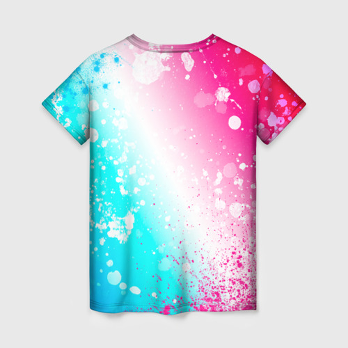 Женская футболка 3D с принтом Papa Roach neon gradient style, вид сзади #1