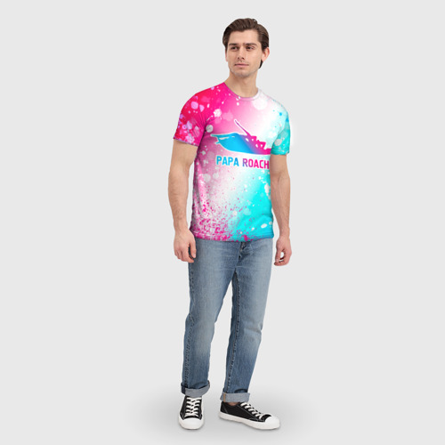 Мужская футболка 3D Papa Roach neon gradient style, цвет 3D печать - фото 5