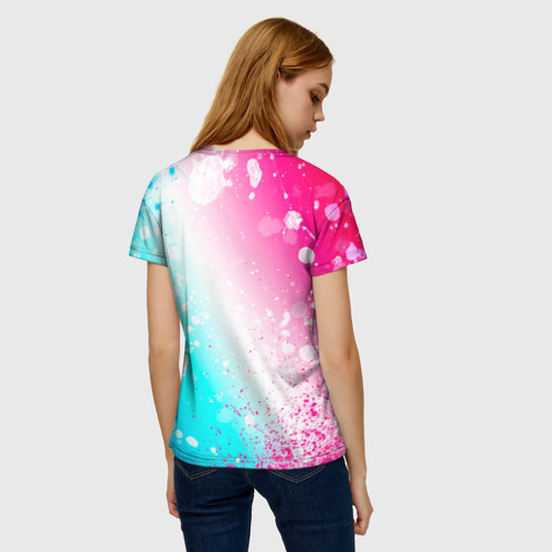 Женская футболка 3D с принтом Papa Roach neon gradient style, вид сзади #2