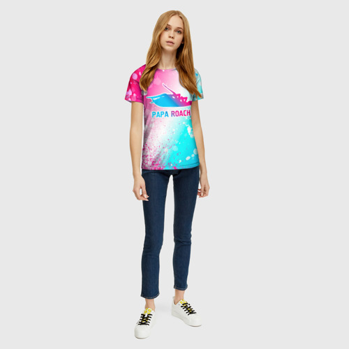 Женская футболка 3D с принтом Papa Roach neon gradient style, вид сбоку #3