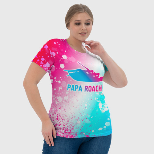 Женская футболка 3D с принтом Papa Roach neon gradient style, фото #4