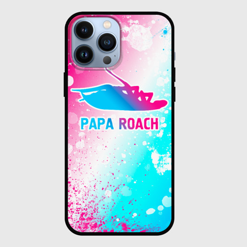 Чехол для iPhone 13 Pro Max с принтом Papa Roach neon gradient style, вид спереди #2