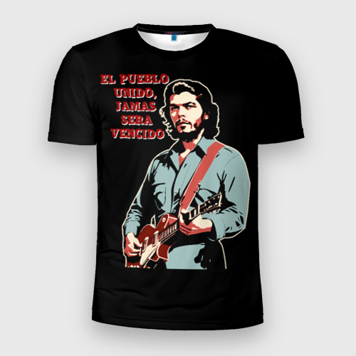 Мужская футболка 3D Slim с принтом Че Гевара с гитарой, вид спереди #2