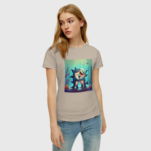Женская футболка хлопок Акулы обнимаются, цвет миндальный - фото 3