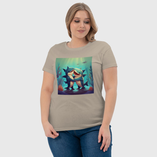 Женская футболка хлопок Акулы обнимаются, цвет миндальный - фото 6