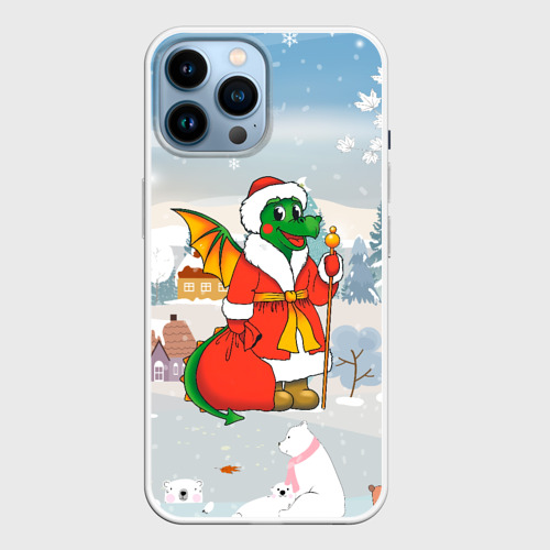 Чехол для iPhone 14 Pro Max с принтом Дракон Санта 2024, вид спереди №1
