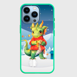 Новогодний дракон в свитере – Чехол для iPhone 14 Pro с принтом купить