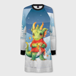Новогодний дракон в свитере – Женское платье-свитшот 3D с принтом купить