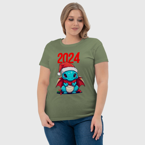 Женская футболка хлопок Милый   дракончик   2024, цвет авокадо - фото 6