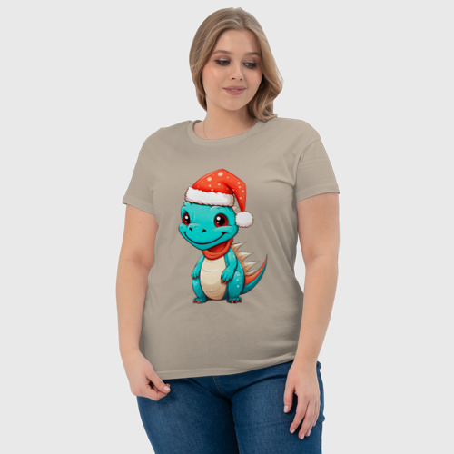 Женская футболка хлопок Волшебный зимний дракон, цвет миндальный - фото 6