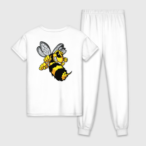Женская пижама хлопок с принтом Бойцовая пчела  с кулаками и жалом, вид сзади #1