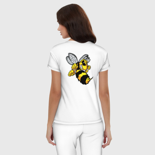 Женская пижама хлопок с принтом Бойцовая пчела  с кулаками и жалом, вид сзади #2