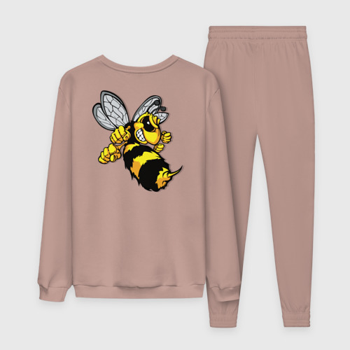 Женский костюм хлопок с принтом Бойцовая пчела  с кулаками и жалом, вид сзади #1