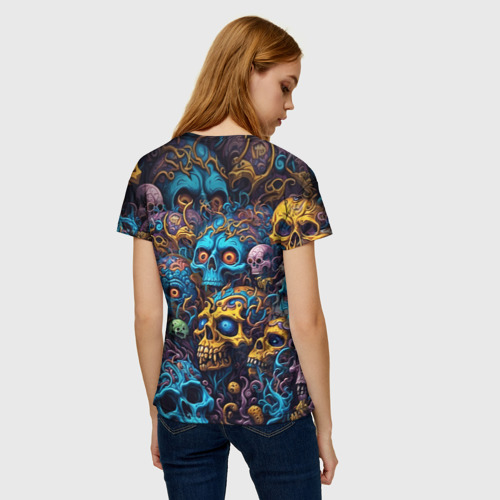 Женская футболка 3D с принтом Psy skulls, вид сзади #2