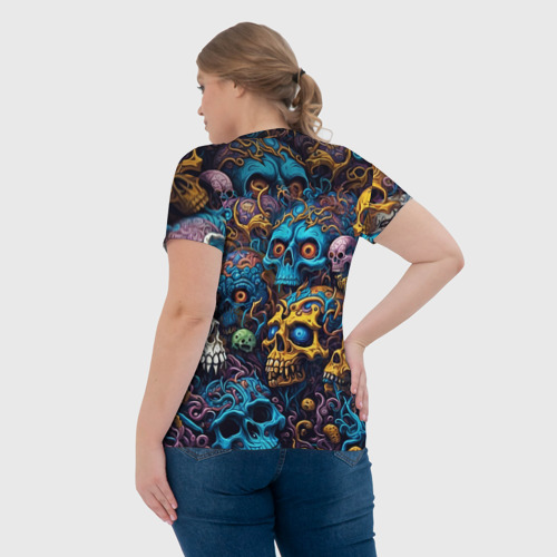 Женская футболка 3D с принтом Psy skulls, вид сзади #2