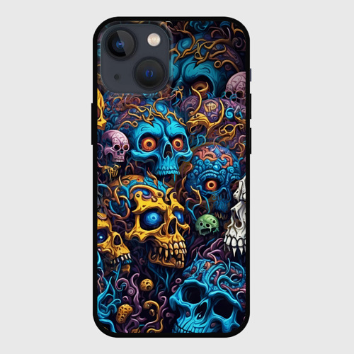 Чехол для iPhone 13 mini с принтом Psy skulls, вид спереди #2