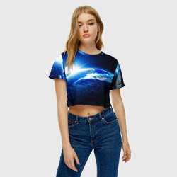 Женская футболка Crop-top 3D Восход солнца в космосе - фото 2