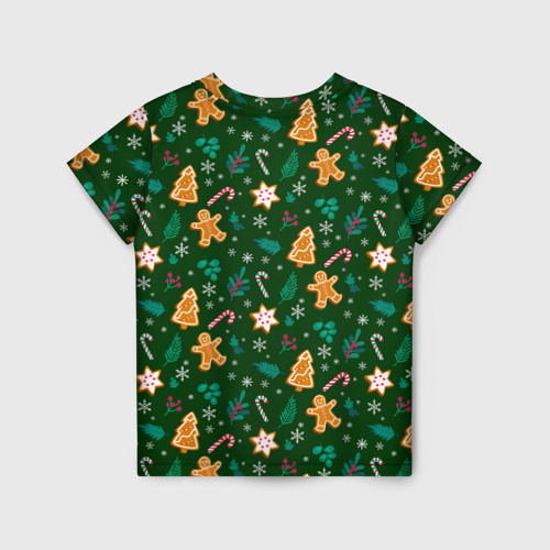 Детская футболка 3D с принтом New year pattern with green background, вид сзади #1