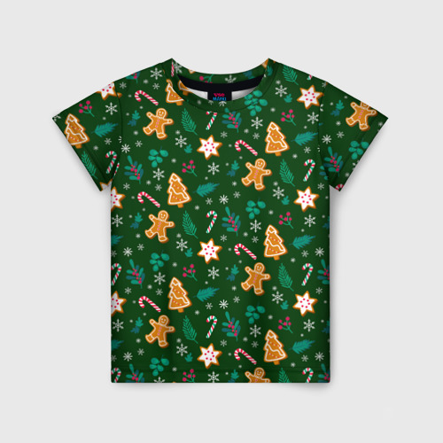 Детская футболка 3D с принтом New year pattern with green background, вид спереди #2