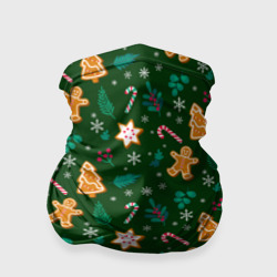 Бандана-труба 3D New year pattern with green background