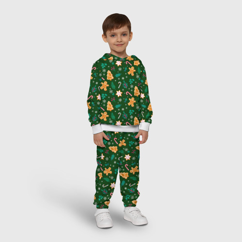 Детский костюм с толстовкой 3D New year pattern with green background, цвет белый - фото 3