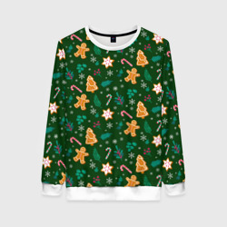 Женский свитшот 3D New year pattern with green background