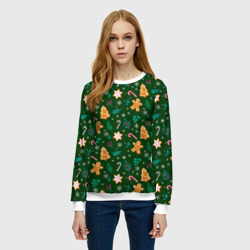 Женский свитшот 3D New year pattern with green background - фото 2