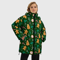 Женская зимняя куртка Oversize New year pattern with green background - фото 2