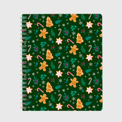 Тетрадь New year pattern with green background