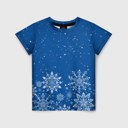 Детская футболка 3D Текстура снежинок на синем фоне