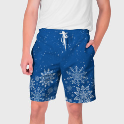 Мужские шорты 3D Текстура снежинок на синем фоне