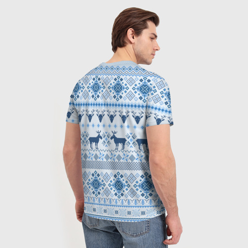 Мужская футболка 3D Blue sweater with reindeer, цвет 3D печать - фото 4